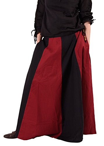 Battle-Merchant Mittelalterlicher Rock Damen Baumwolle | bodenlang und weit ausgestellt in div Farben S-XXL | Mittelalter LARP Kleidung Magd Wikinger (Schwarz/Rot, M)
