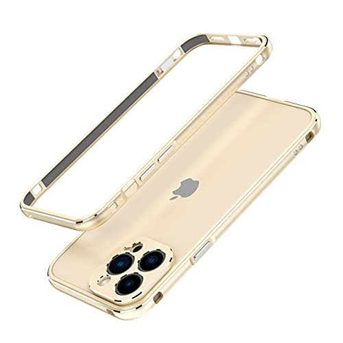 qichenlu [Ultraslim Gaming Case Gold Metall Rahmen kompatibel mit iPhone 13 Pro Max,Aluminium Bumper Innen Schwamm,mit Kamera Abdeckung Rückseite Folie