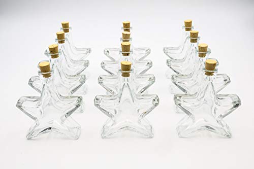Flaschenbauer - 12 x Leere Glasflaschen 100ml Stern: Mini Glasflaschen mit Korken verwendbar als Weihnachtsgeschirr, kleine Flaschen zum Befüllen, Leere Schnapsflaschen klein, Deko Flaschen