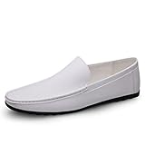 GMBN Herren Freizeitschuhe Sommer Herren Loafers Spaltleder Mokassins Atmungsaktive Slip On Bootsschuhe Bequeme Man Driving Schuhe (Color : White, Size : 42 EU)