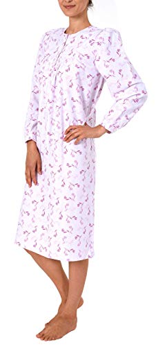 NORMANN-Wäschefabrik Damen Finette Nachthemd fraulich mit Knopfleiste am Hals - auch in Übergrössen - 61885, Größe2:36/38, Farbe:pink