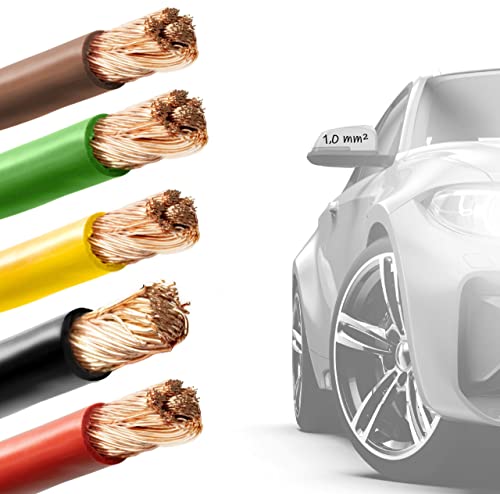 EBROM FLRY 1,0mm2 Fahrzeugleitung - KFZ Leitung in 5 Farben in Ihrer Wunschlänge: braun - grün - gelb - schwarz -rot, Querschnitt 1,0 mm² (mm2) - flexibel 90 ± 5 Shore 99,99% Kupfer Mantel PVC FLRy