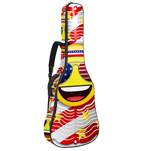 Gitarren-Gigbag, wasserdicht, Reißverschluss, weich, für Bassgitarre, Akustik- und klassische Folk-Gitarre, lustige Sonne, Emoticon mit amerikanischer Flagge