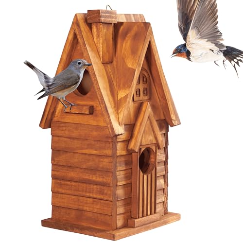 MIXUMON Vogelhäuser für draußen, 2 Vogelhaus-Zimmer für 2 Vogelfamilien Bluebird Finken Kardinäle Hängendes Vogelhaus für Garten (Stil 11)