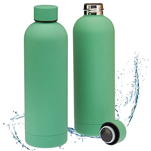 Smart-Planet 2er SET Premium Trinkflaschen aus Edelstahl 750ml - mit edler Touch Lackierung in Grün - 0,75l Thermo Edelstahltrinkflasche 100% auslaufsicher