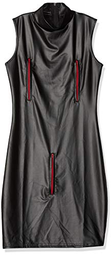 AT Damen Minikleid F106 Wetlook-Kleid in schwarz mit roten Reißverschlüssen Domina Outfit von Noir Handmade Dessous (M (38))