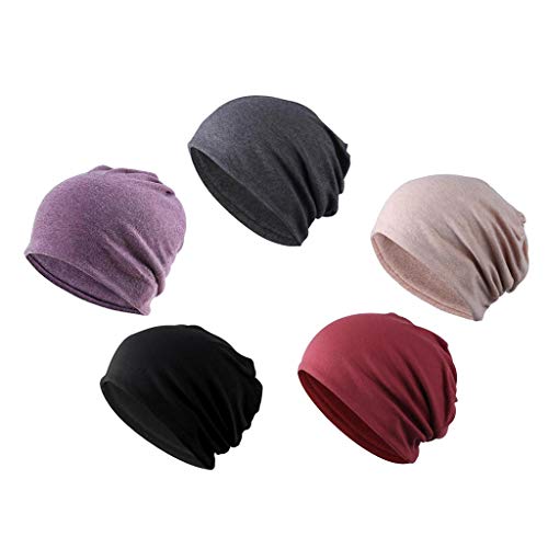 5 Damen Baumwolle Slouchy Beanie Hut Baggy Schlaf Hut Chemo Cap Kopfbedeckung