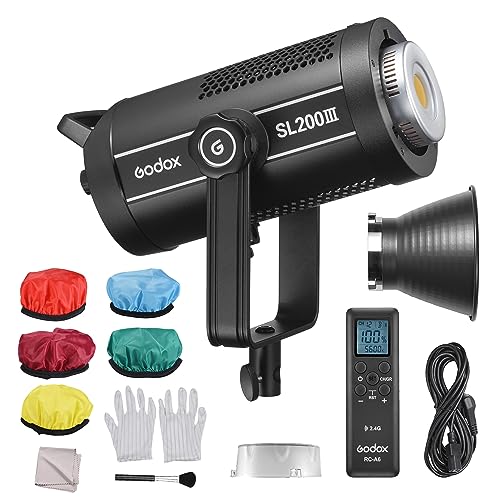 Godox SL200III 215 W Dauerlicht Studio-LED-Videoleuchte 5600 K ± 200 K, dimmbar, CRI96, TLCI97, 8 FX-Lichteffekte, Bowens Mount, APP-Fernbedienung für Porträtprodukt, Live-Streaming