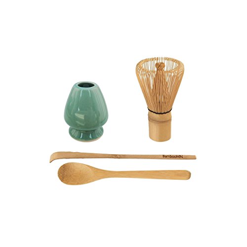 BambooMN Marke – Matcha Grüntee Schneebesen Set – Schneebesen + Schaufel + Teelöffel + grüner Schneebesenhalter