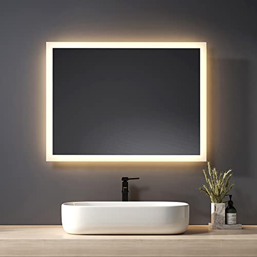 Heilmetz® Badspiegel mit Beleuchtung 80x60cm Badezimmerspiegel 3000K Warmweiß LED Badspiegel Lichtspiegel Wandspiegel mit Beleuchtung IP44 Energiesparend