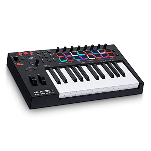 M-Audio Oxygen Pro 25 – 25-Tasten USB MIDI Keyboard Controller mit Beat Pads, MIDI-zuweisbaren Reglern & Tasten und enthaltenem Softwarepaket