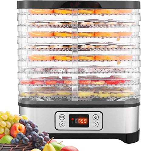 COOCHEER Dörrgerät für Lebensmittel, 8 Tabletts, Dörrgerät für Obst mit Timer und Temperatureinstellungen, LED-Display, 400 W