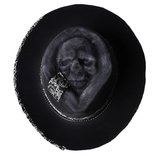 CASNO Trendiger Halloween-Totenkopf-Cowboyhut, stilvoll und unverwechselbar, Unisex-Kopfschmuck, modische und Punk-Kopfbedeckung