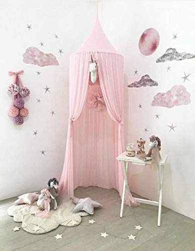 Bett Baldachin für Kinder, Chiffon Princess Moskitonetz für Schlafzimmer Dekoration für Weihnachten Neujahr(einfach, rosa)