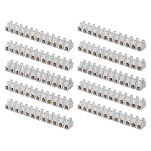 EMOS 10er Pack Anschlussklemme für 2,5 mm² - 16 mm² Draht, 10x Riegel mit 12 Stück, 450 V~/76 A, weiß, Lüsterklemme mit Schraubbefestigung, einfach abtrennbar, beidseitig frei