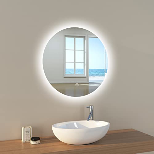EMKE Badezimmerspiegel mit Licht 60 cm Durchmesser, runder LED-Badezimmerspiegel mit Touch-Schalter + Memory-Funktion, Wandspiegel Modell B