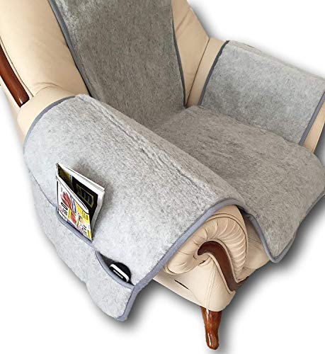 Sesselschoner Silver mit Taschen 100% Merinowolle Sesselauflage Sitzauflage Sitzunterlage Sesselüberwurf Überwurf Silber grau