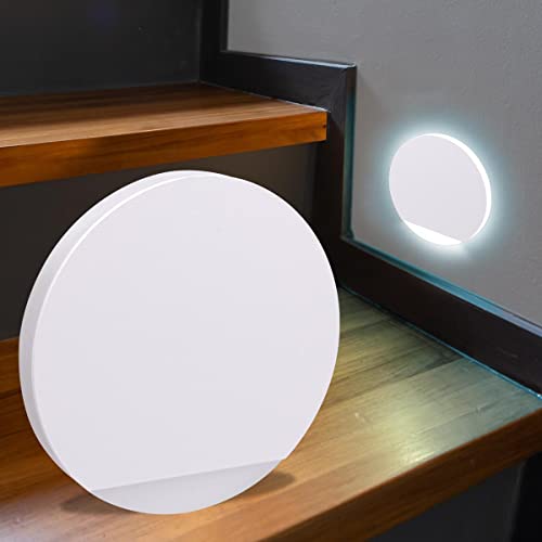 LongLife LED Stufenlicht 230V Treppenbeleuchtung rund weiß - Unterteil Lichtfarbe: Kaltweiß 6000K 1,5W Treppenleuchte Stufenbeleuchtung Treppenlicht Wandleuchte