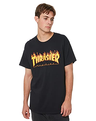 Thrasher Herren TRUTSH05749 T-Shirt, Schwarz (Nero/fiamme C0014), Large