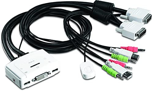 TRENDnet TK-214i 2-Port DVI USB KVM Switch und Kabel Kit mit Audio (Verwaltung von zwei PCs, USB 2.0, Hot-Plug, Auto-Scan, Hot-Keys, Windows/Linux/Mac-konform)