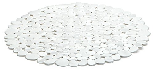 Spirella Duschmatte Anti Rutsch Matte Riverstone Antibakteriell Rutschfest Rund Ø 57cm - mit Sanitized Hygienefunktion - Weiß