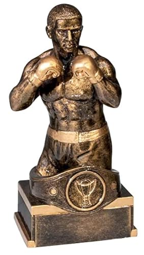 eberin · Boxen-Pokal, Resinfigur Box-Champion, Bronze, mit Wunschtext und auswählbarem Motiv-Emblem 2,5 cm, Größe 18 cm