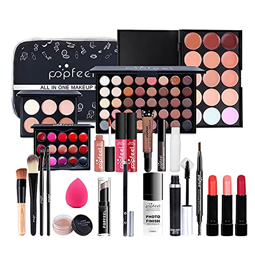 All In Make-Up Set 24 Stück Make-up Geschenkset Kosmetik Palette Tragbares Reisekosmetik Set Für Mädchen Frauen (Lidschatten Textmarker Lippenstift Rougepinsel Usw)