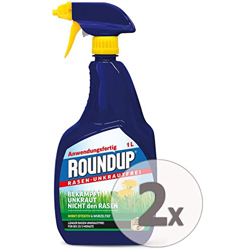 Roundup Rasen-Unkrautfrei AF Anwendungsfertig Unkrautvernichter Sparpaket, 2 x 1 Liter + Zeckenzange mit Lupe