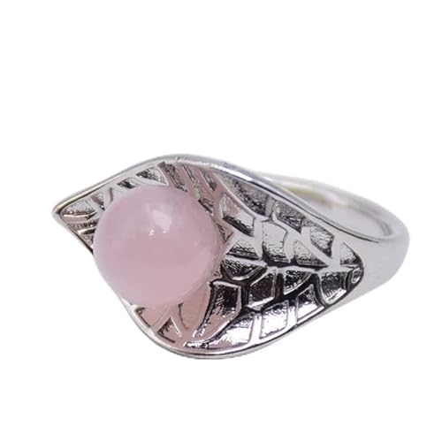 WARTHY Neue Natürliche Kristall Stein Ringe for Frauen Mädchen Silber Farbe Engagement Baum Blatt Einstellbare Ring Braut Hochzeit Schmuck (Color : Pink Crystal, Size : Resizable)