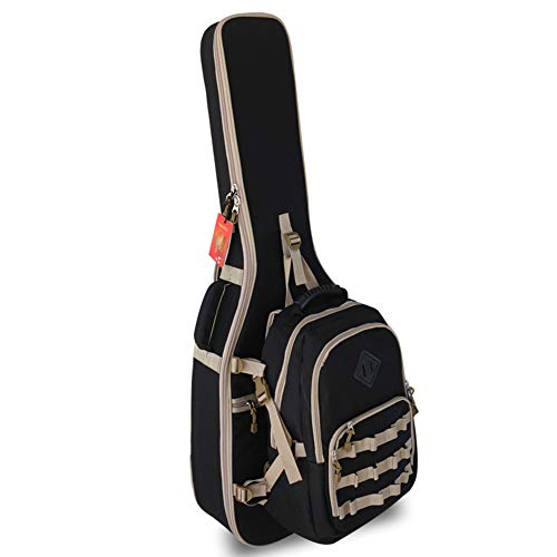 Topchances Gitarrentasche, 106,7 cm, wasserdicht, für elektrische Akustikgitarre und Rucksack, erweiterte Gitarrentasche mit Doppelgurt und Außentaschen klassisches schwarz