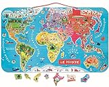 Janod J05500 Puzzle Magnetische Landkarte Die Welt aus Holz 92 Teile, Französisch