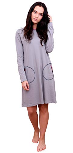 NORMANN-Wäschefabrik Damen Nachthemd Langarm mit aufgesetzten Taschen - 291 213 90 320, Farbe:grau, Größe2:40/42