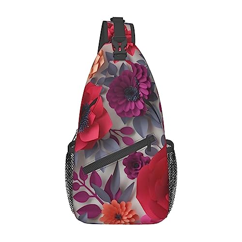 Schulter-Rucksack, leicht, faltbar, mit Blumenmuster, Rot, Rosa, Schwarz , Einheitsgröße