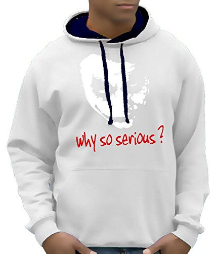 Why So Serious ? Joker BICO Hoodie Sweatshirt mit Kapuze Weiss-Navy Gr.XL
