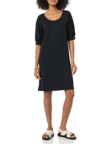 Amazon Aware Damen T-Shirt-Kleid aus Modal mit ellenbogenlangen Puffärmeln (in Übergröße erhältlich), Schwarz, M