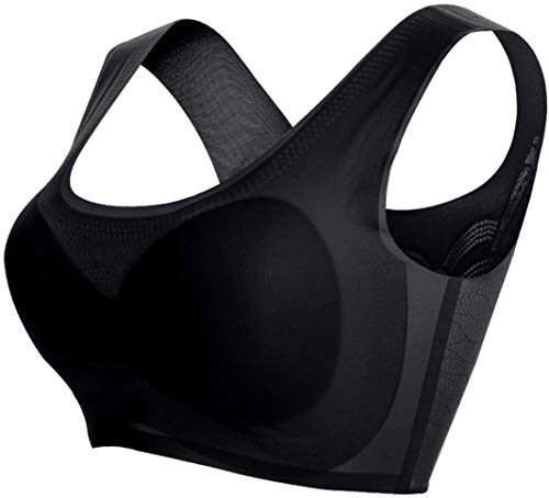 BreathyWings Ultradünner Komfort-BH in Übergröße, aus Eisseide, nahtlose Raffung, für die Brust und den Sport mit abnehmbaren Pads Gr. XXX-Large, Schwarz