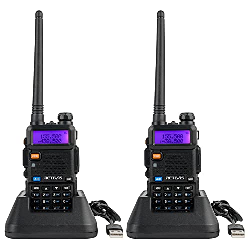 Retevis RT5R Walkie Talkie Professional, Dualband-Langstrecken-2-Wege-Radio mit USB-Ladegerät, 128 Kanäle VOX Funkgerät FM-Radio Tragbarer Hand-Transceiver für Lager, Jagd (Schwarz, 2 Stück)