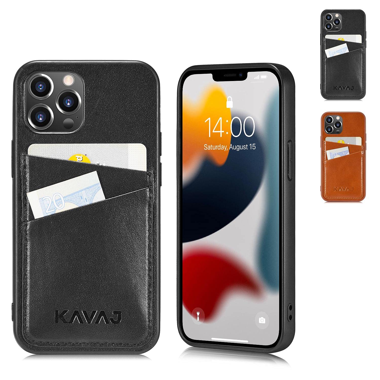 KAVAJ Hülle geeignet für Apple iPhone 13 Pro Max 6.7" Leder - Tokyo - Schwarz Handyhülle Case Lederhülle mit Kartenfach