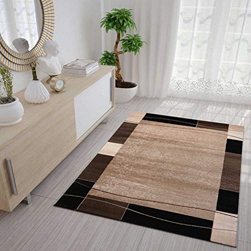 VIMODA Teppich mit Karierter Umrandung in Braun, Maße:160x220 cm