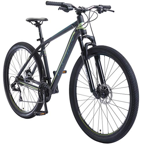 BIKESTAR Hardtail Aluminium Mountainbike Shimano 21 Gang Schaltung, Scheibenbremse 29 Zoll Reifen | 19 Zoll Rahmen Alu MTB | Schwarz Grün