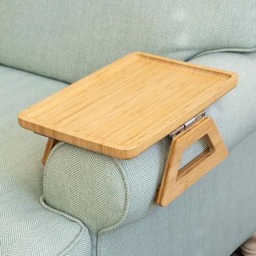 Ansteckbares Tablett, Sofatisch für breite Sofas, Couch-Armlehnen, tragbarer Tisch, TV-Tisch, Beistelltisch für kleine Räume, Sofa-Arm-Tisch (Farbe: Log-Farbe)