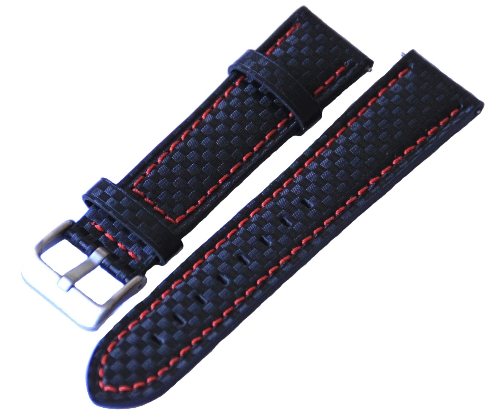 Eichmüller 22mm BandOh Leder Uhren Armband Schwarz Ersatzband mit roter Naht