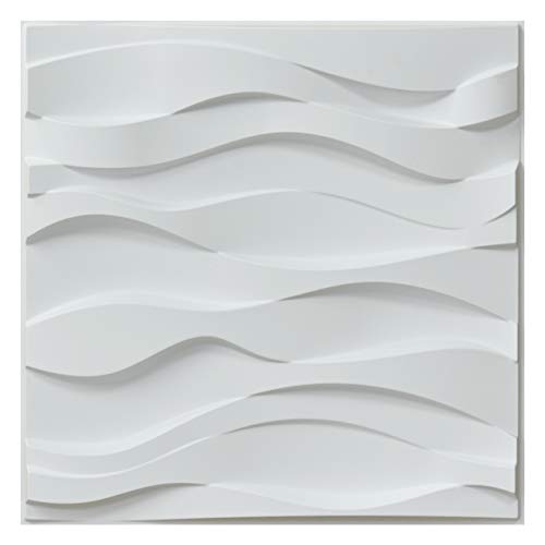 Art3d 12 Stück, 3 m², PVC 3D-Wandpaneele mit gewelltem Design, 50 x 50 cm, Mattweiß