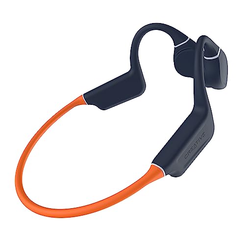 Creative Outlier Free Pro+ kabelloser, wasserdichter Bone-Conduction-Kopfhörer mit verstellbaren Wandlern, integrierter 8GB MP3, bis zu 10 Stunden Akkulaufzeit, integriertes Mikrofon (Blau und Orange)