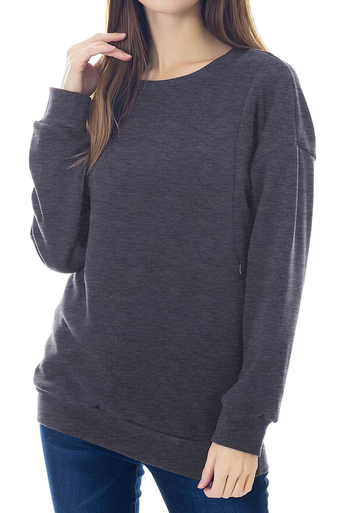 Smallshow Pflege Sweatshirt Langarm T-Shirt Bluse Stillen Pullover Tops Stillshirt Deep Grey 2XL
