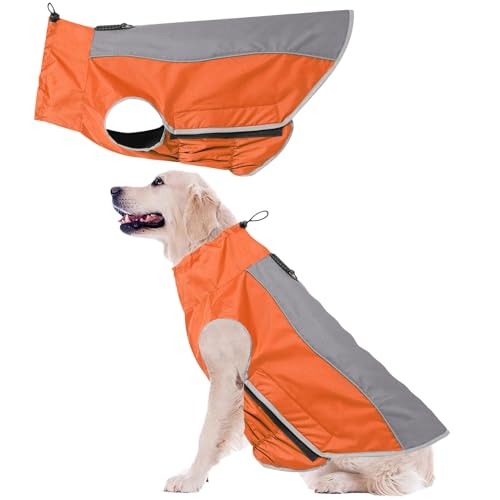 PLUS PO Regenmantel Für Hunde Wasserdicht Hunderegenmantel Für Kleine Hunde Hund Regenmäntel wasserdicht mit Kapuze Hund voller Regenmantel orange,l