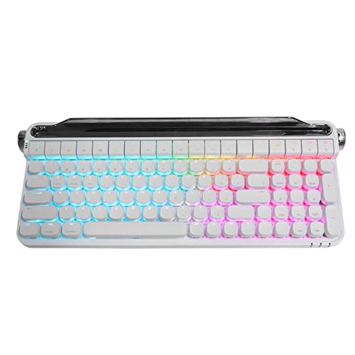 Retro-Schreibmaschinentastatur mit RGB-Hintergrundbeleuchtung, 100 Tasten, Roter Schalter, Mechanische Bluetooth-Tastatur mit Zwei Verbindungsmodi, für Windows, für Android oder (Weiss)