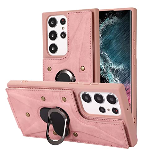 KVIBEO Schutzhülle für Samsung Galaxy S23 Ultra/S23 Plus/S23, Brieftaschen-Schutzhülle mit Kartenfächern und Magnetring-Ständer für Auto, magnetische, stoßfeste Schutzhülle, Rosa, S23