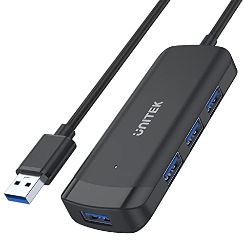 Unitek Hub USB 3.1 5Gbps 4 Port USB-A Kabel 150cm / microUSB Port 5V 1-3 A / Plug & Play, BC 1.2 / Chip: RTS5414C und RTL8153B / aktiv / ABS / Schwarz
