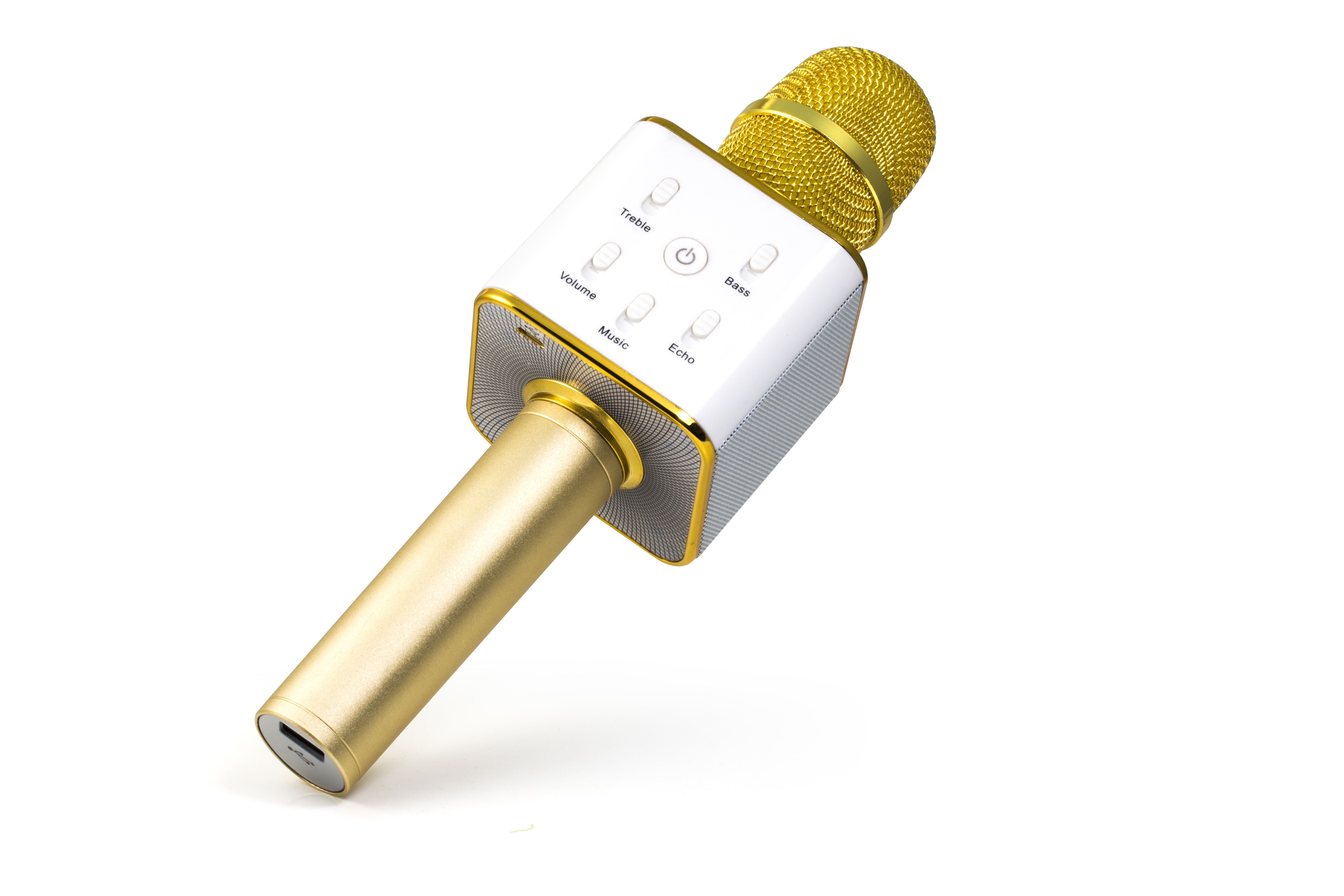 MusicMan BT-X31 Karaoke Bluetooth Mikrofon mit Stereolautsprecher (Gold, Weiß)